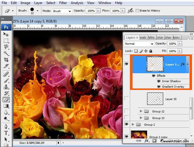 Awesome digital Roses bouquet splash effect in Photoshop